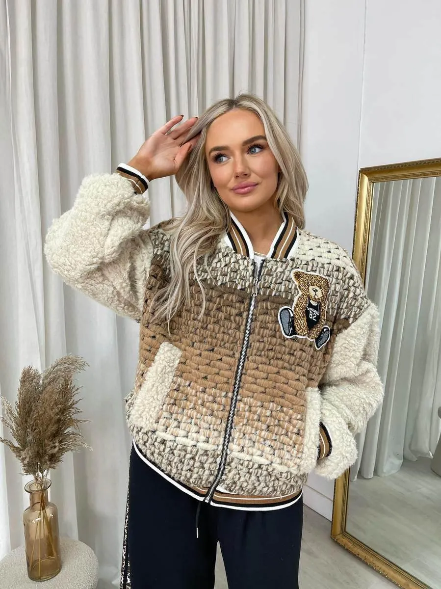 Womens Teddy Textured Bomber Jacket