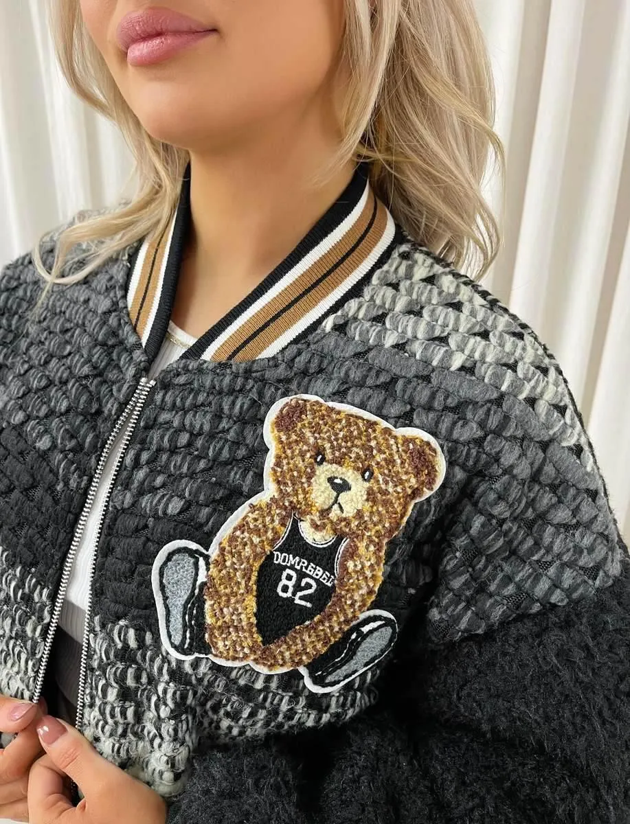 Womens Teddy Textured Bomber Jacket