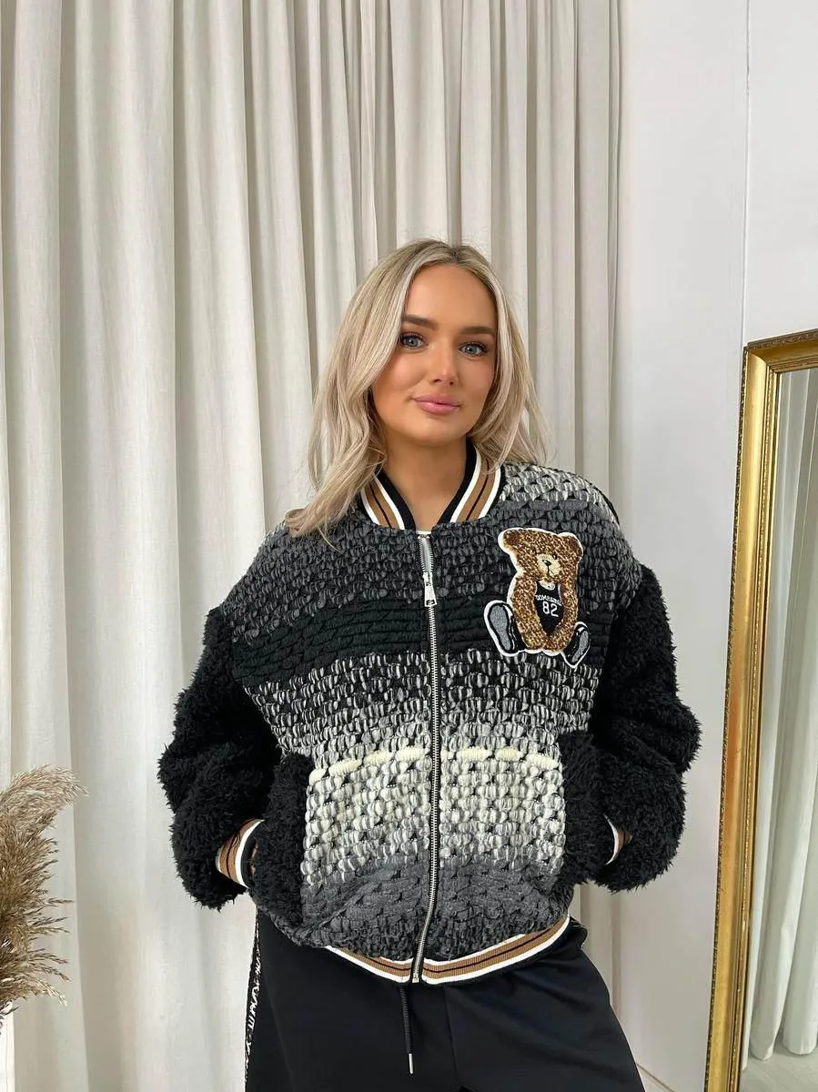 Womens Teddy Textured Bomber Jacket