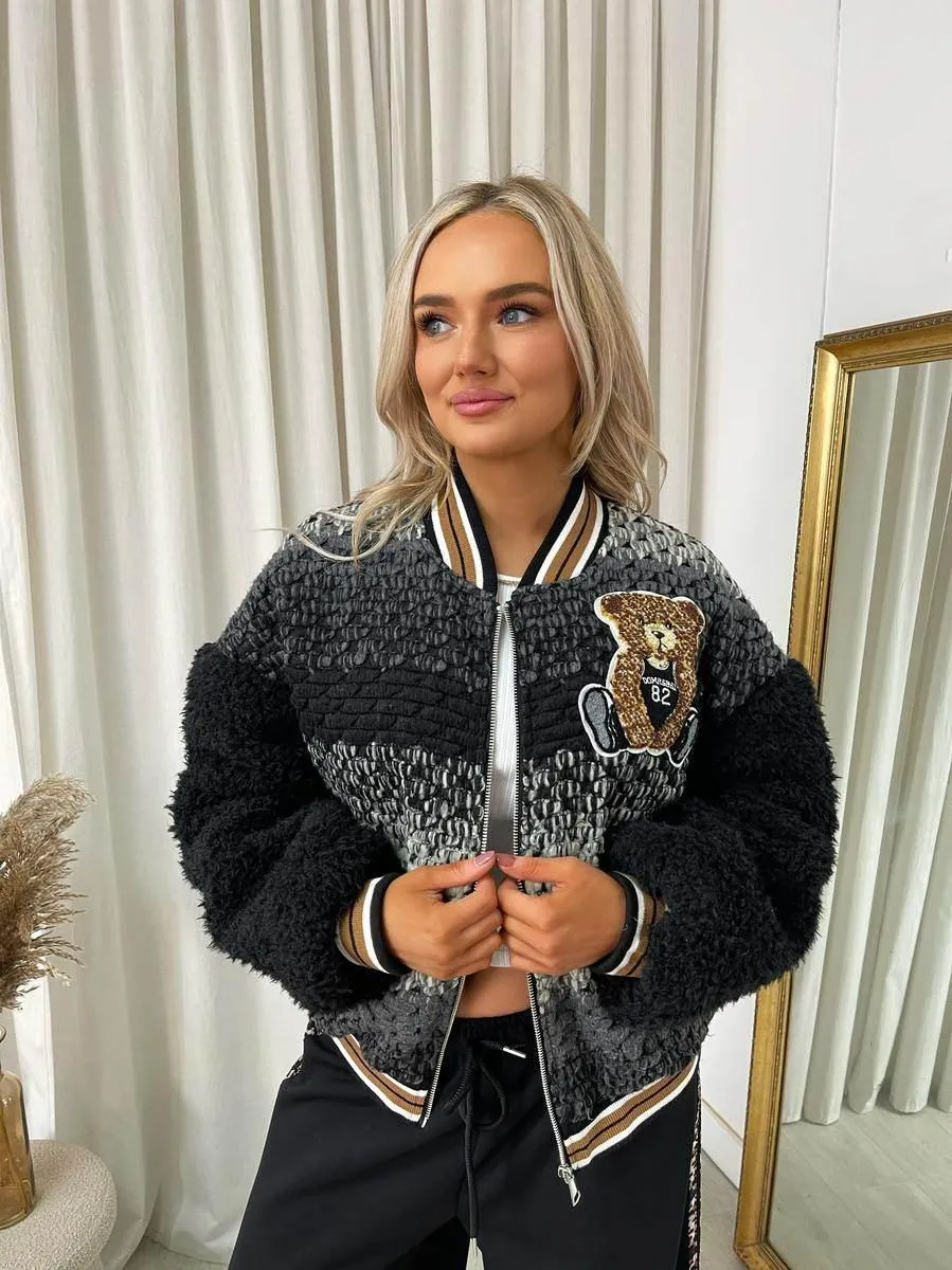 Womens Teddy Textured Bomber Jacket