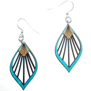 Wood Earrings - Aqua Feather