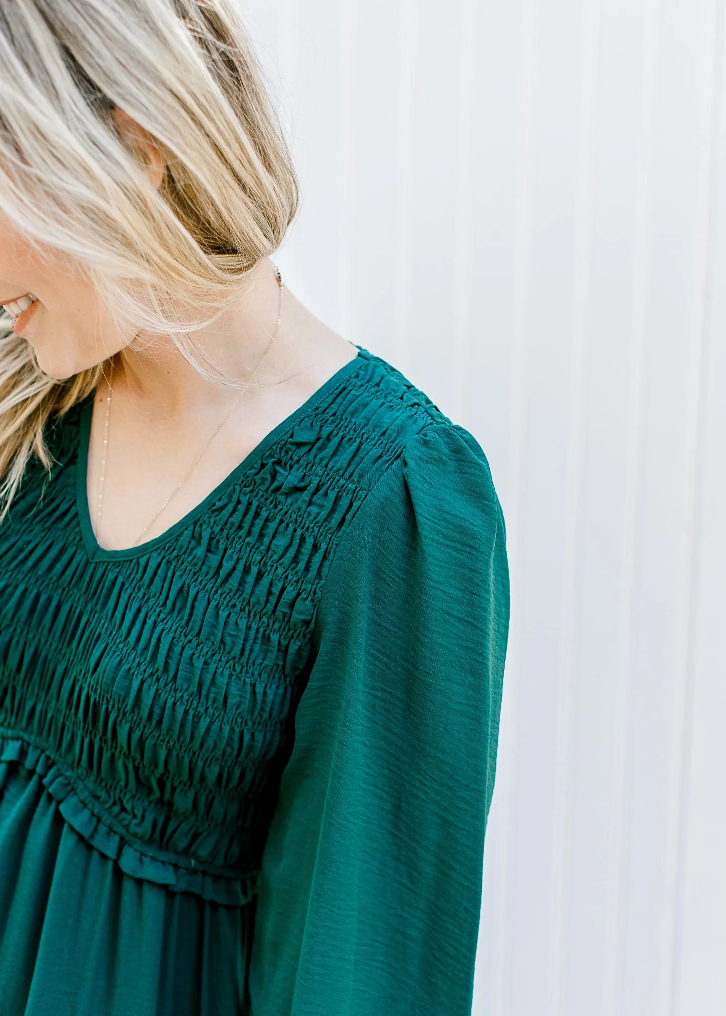 X Emerald Green Smocked Dress