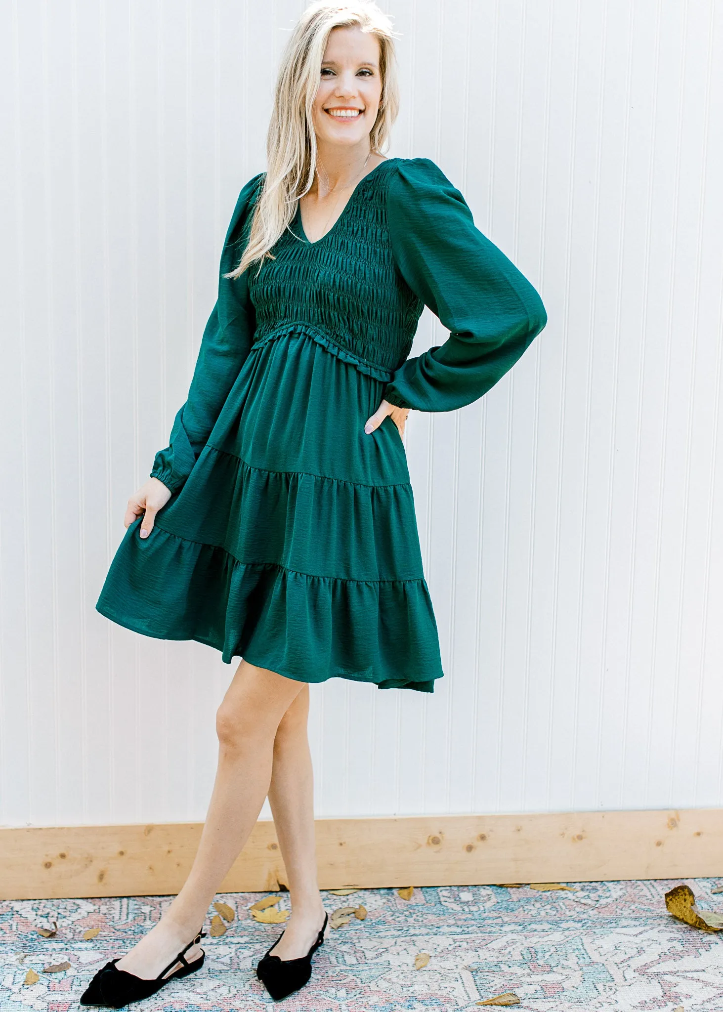 X Emerald Green Smocked Dress