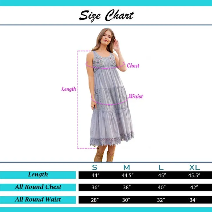 Young Threads Embroidered Patchwork Dress With Lace Trim. Fall Clearance!