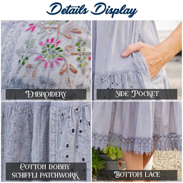 Young Threads Embroidered Patchwork Dress With Lace Trim. Fall Clearance!