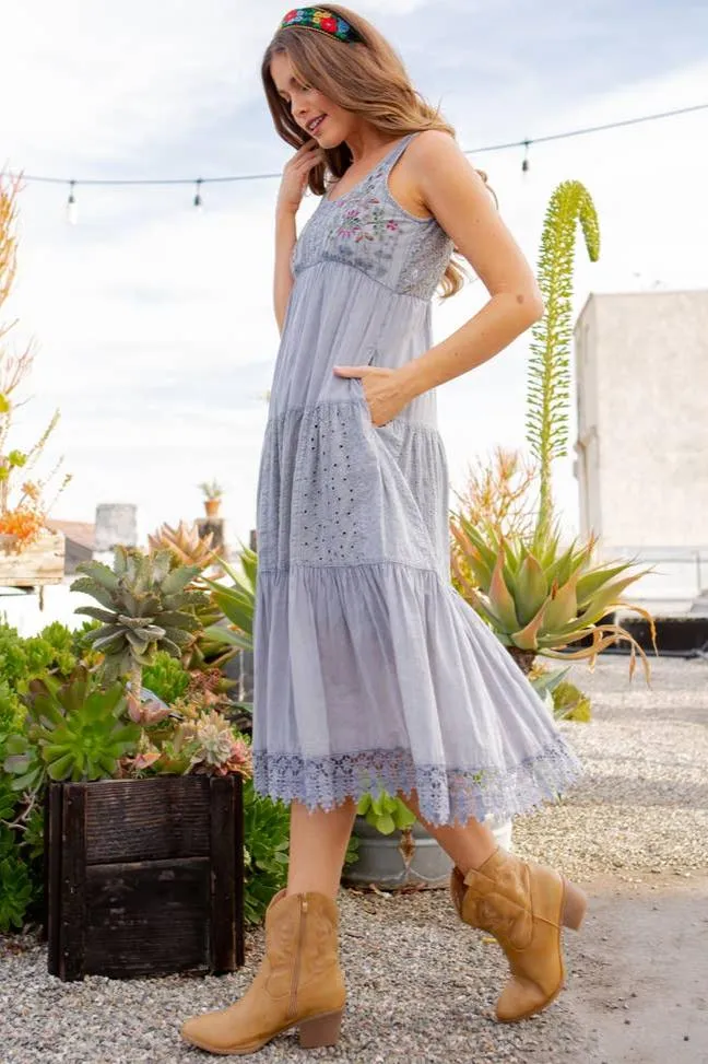 Young Threads Embroidered Patchwork Dress With Lace Trim. Fall Clearance!